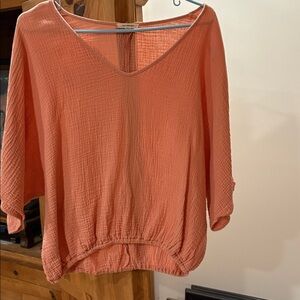 Suunday Double gauze dolman Peach V-Neck Blouse